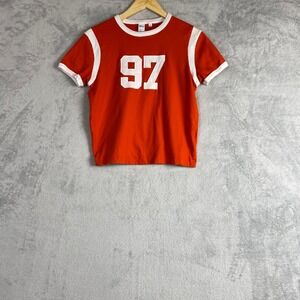 TNA Aritzia Soft Feels 97 Graphic Ringer Tee Orange White Women Small lounge
